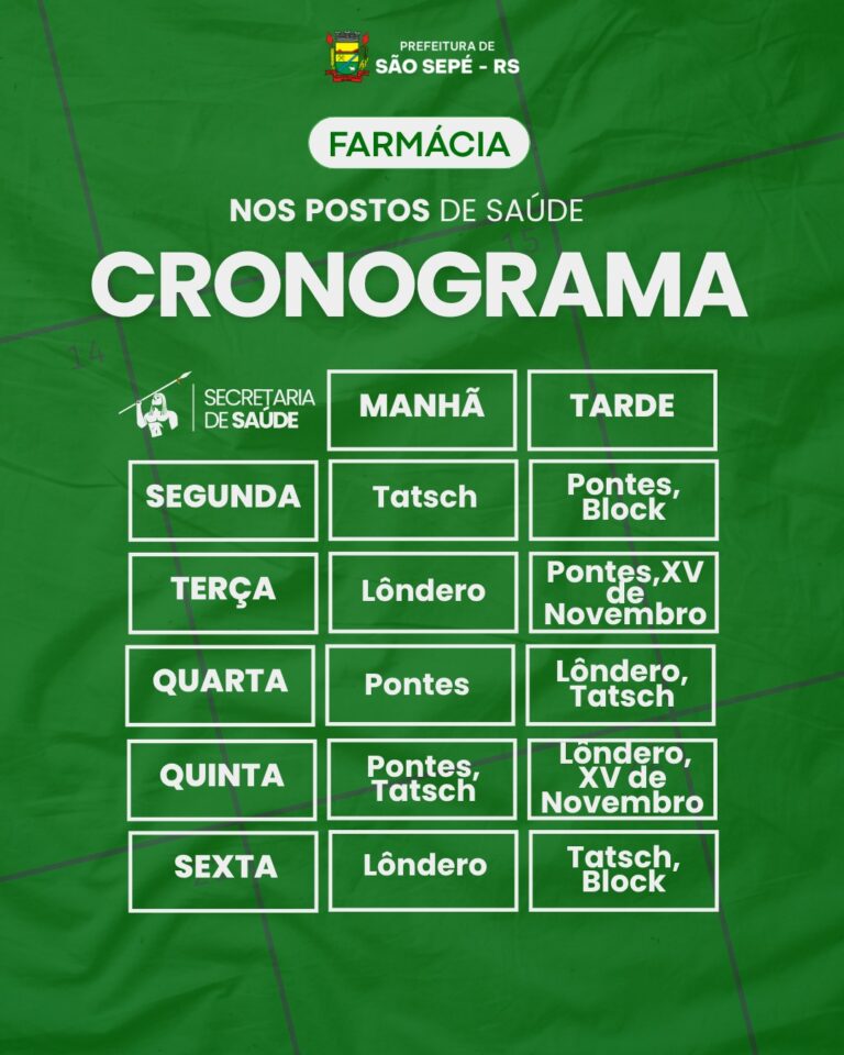 Secretaria de saúde divulga cronograma semanal da farmácia nos postos