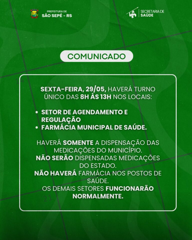 Secretaria de Saúde informa alteração temporária no atendimento da Farmácia Municipal e Regulação