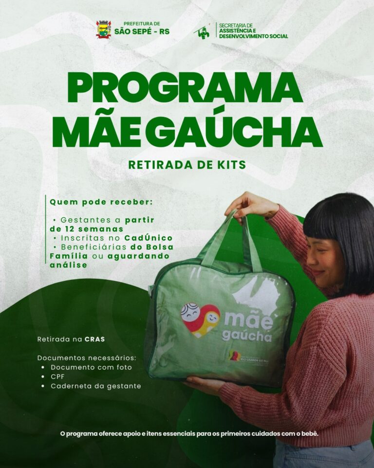 Kits do Programa Mãe Gaúcha estão disponíveis no CRAS de São Sepé