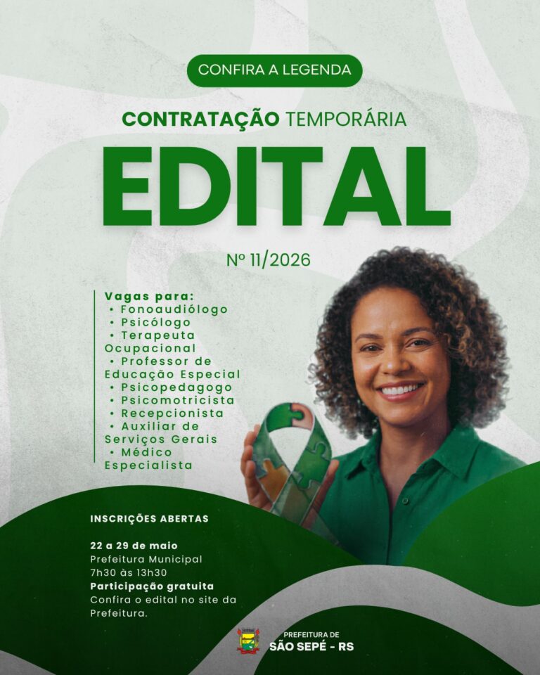 Prefeitura de São Sepé abre Processo Seletivo para contratação temporária do Programa TEAcolhe