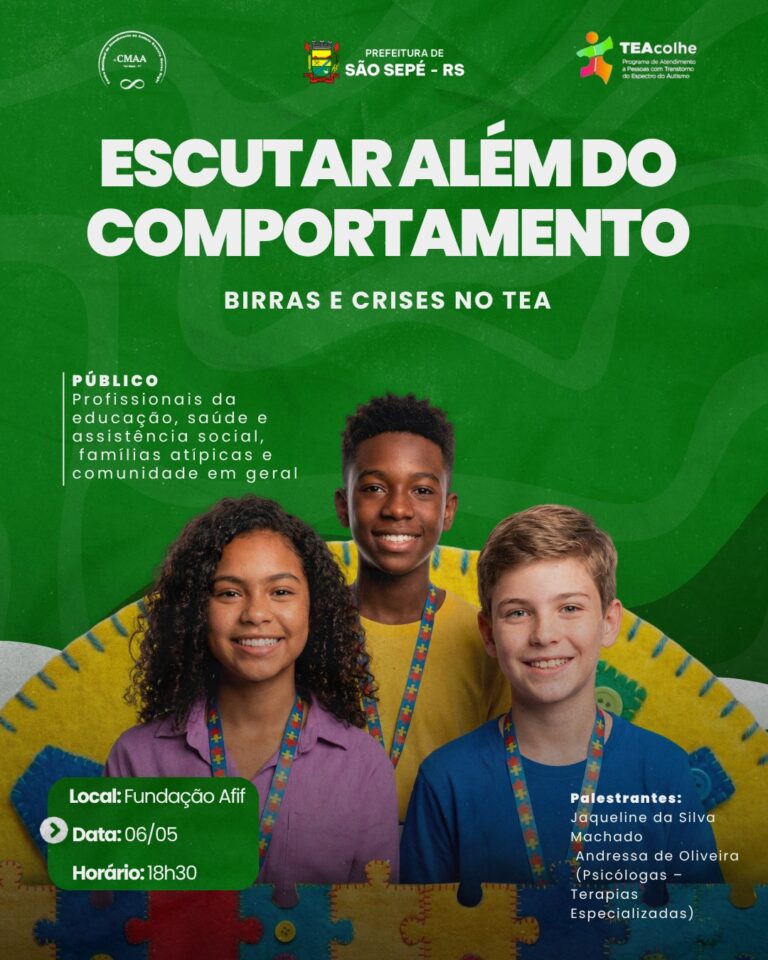 CRR TEAcolhe e Centro de Autismo promovem palestra sobre compreensão de comportamentos no TEA em São Sepé