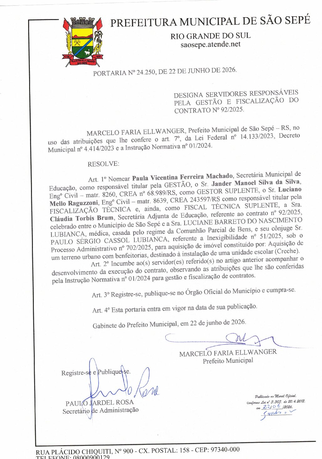 PORTARIA N°24.250, DE 22 DE JUNHO DE 2026.