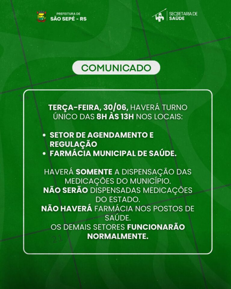 Balanço altera atendimento da Farmácia Municipal e do Setor de Agendamento nesta terça-feira
