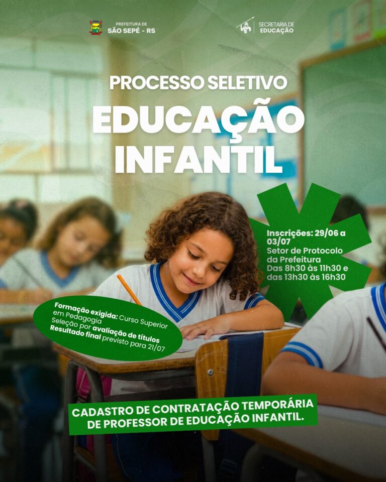 Prefeitura abre Processo Seletivo Simplificado para formação de cadastro de professores de Educação Infantil