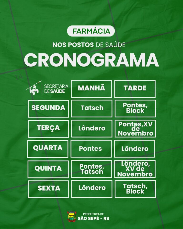 Secretaria de Saúde informa alteração no cronograma da Farmácia nos Postos de Saúde