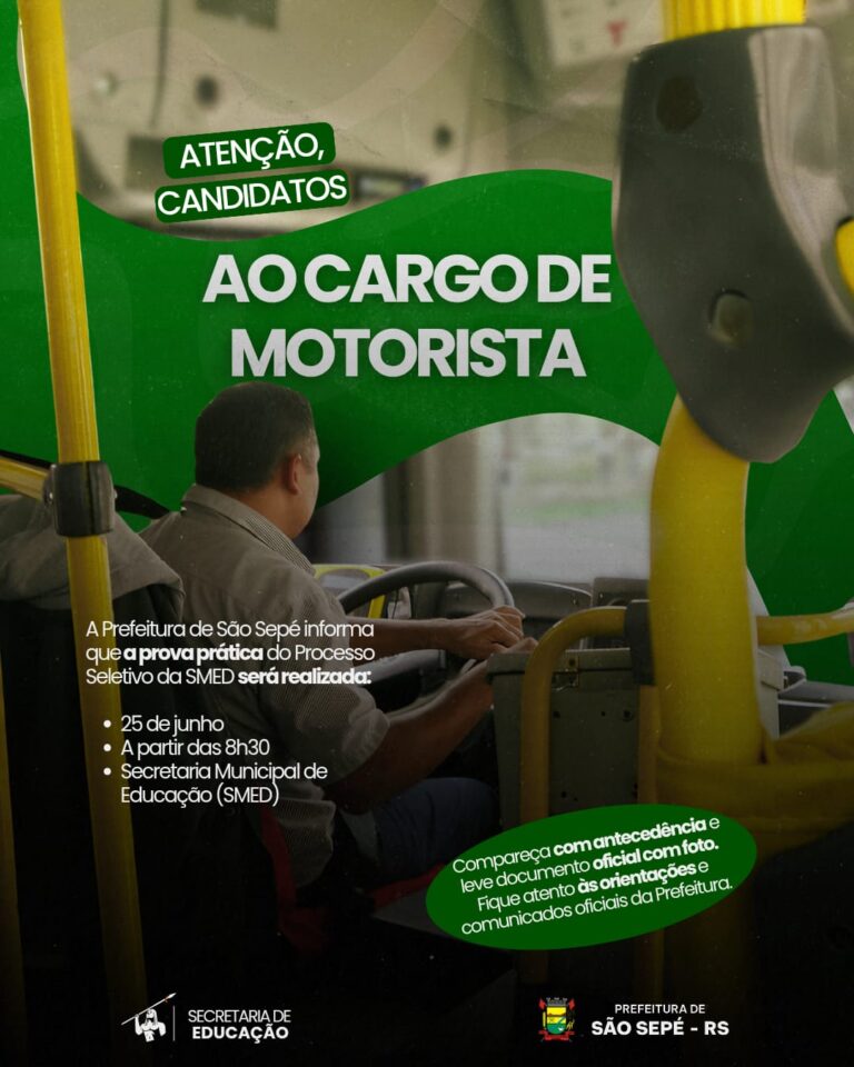 Prefeitura divulga data da prova prática para motoristas do Processo Seletivo da SMED