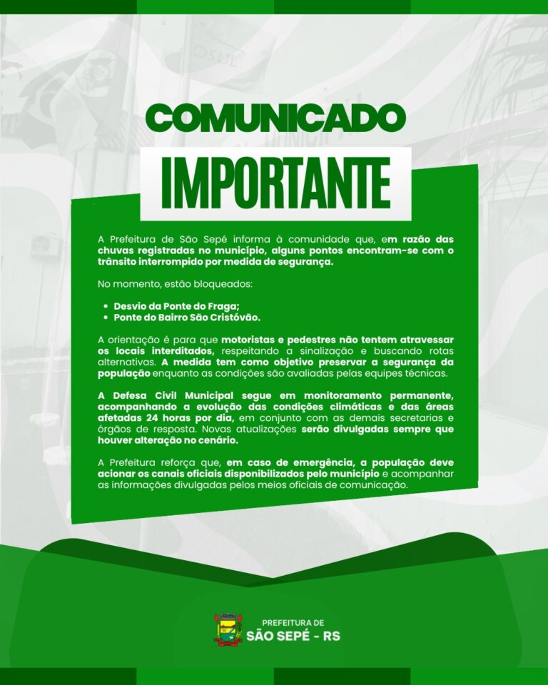 Prefeitura informa pontos com trânsito interrompido devido às chuvas e reforça monitoramento 24 horas