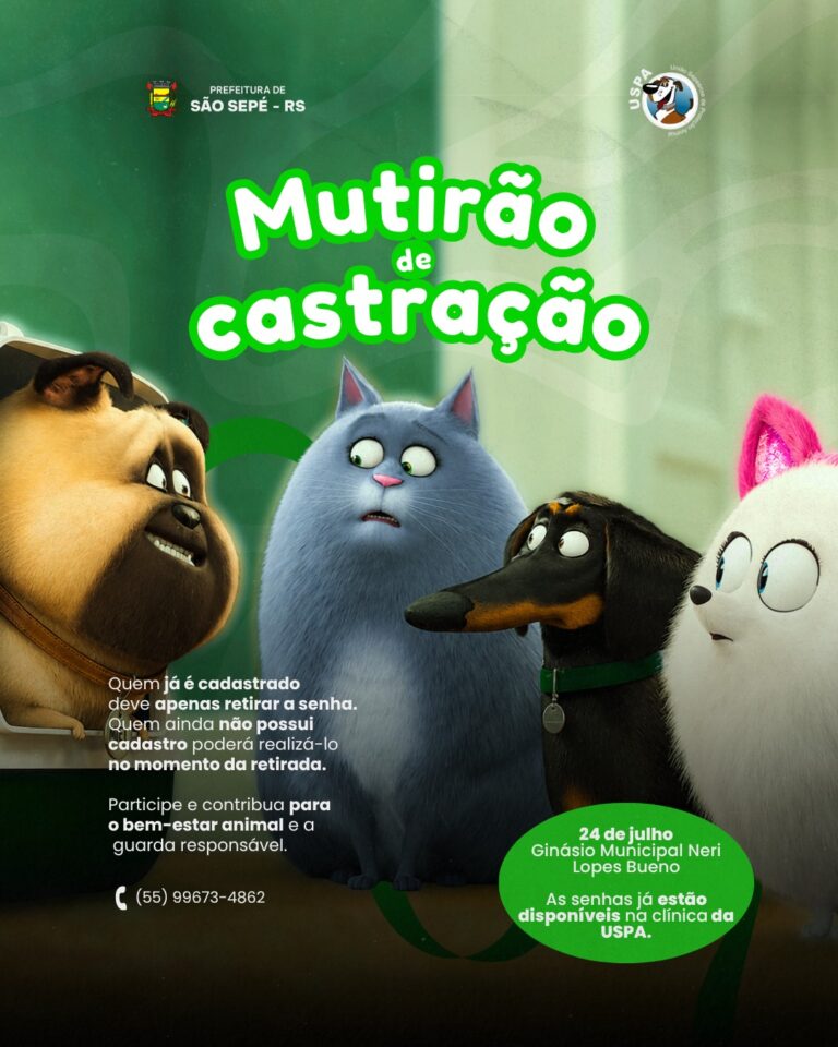Mutirão de Castração será realizado no dia 24 de julho em São Sepé