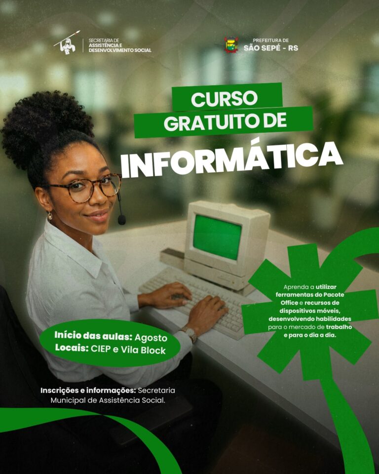 Prefeitura abre inscrições para curso gratuito de Informática Office e Mobile