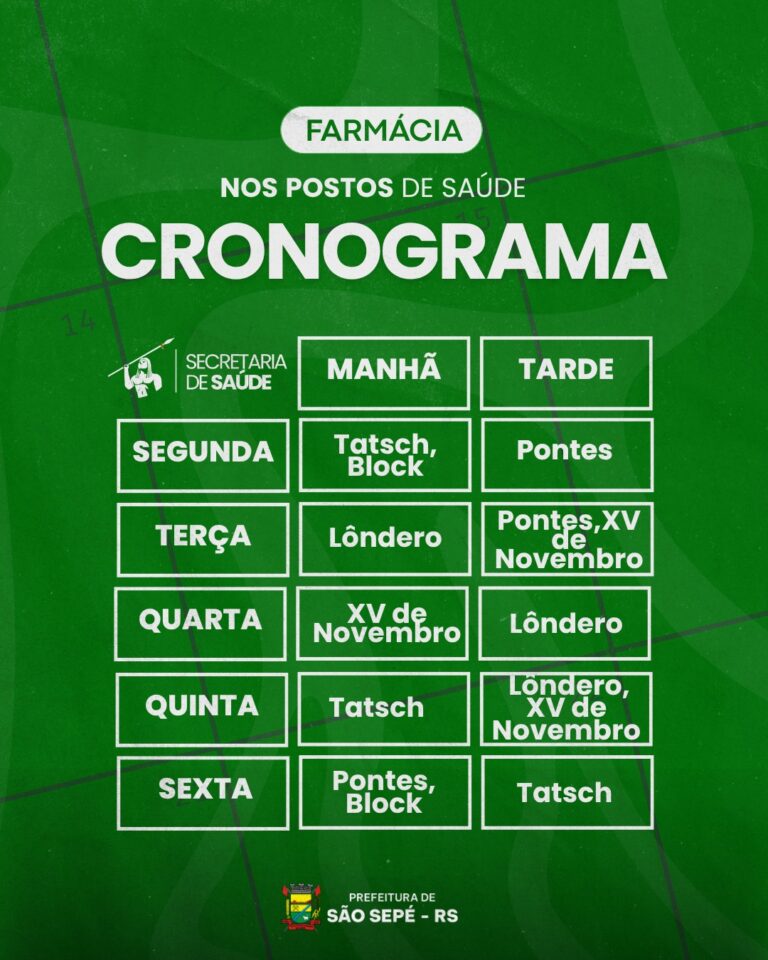 Novo cronograma da farmácia nos postos