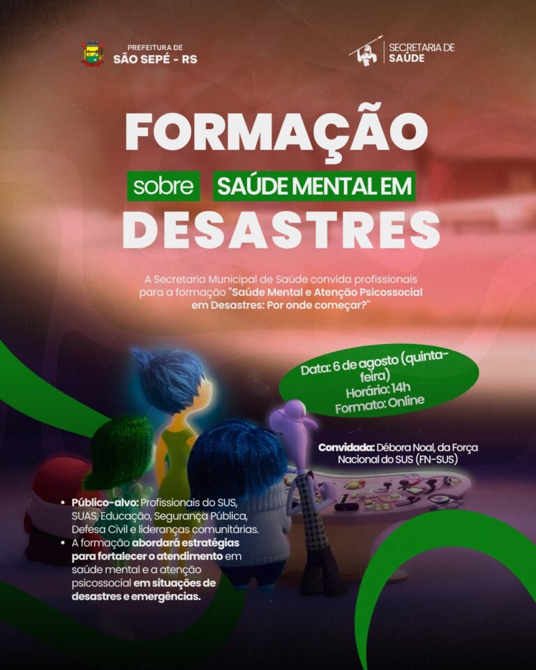 Secretaria Municipal de Saúde convida profissionais para formação sobre saúde mental e atenção psicossocial em desastres