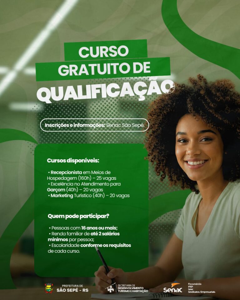 Cursos gratuitos de qualificação ainda têm vagas disponíveis em São Sepé