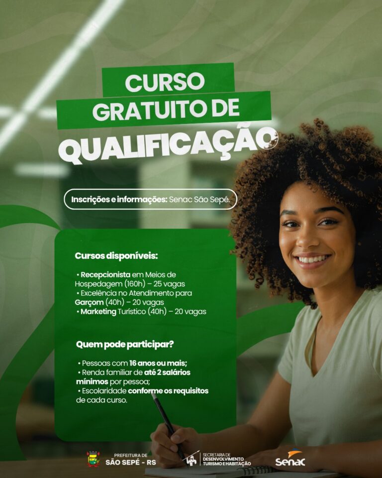 Secretaria de Desenvolvimento, Turismo e Habitação e Senac oferecem cursos gratuitos de qualificação profissional