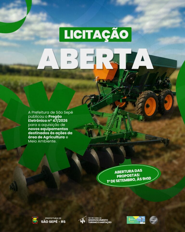 São Sepé abre licitação para aquisição de máquinas destinadas à agricultura