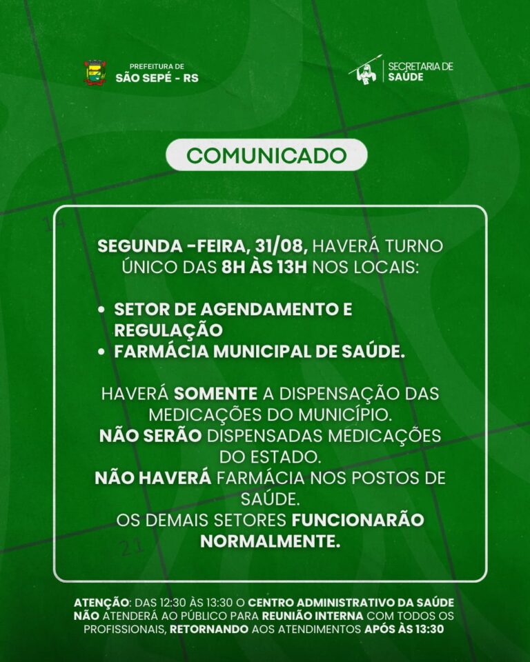 Centro Administrativo da Saúde terá alteração no atendimento na segunda-feira