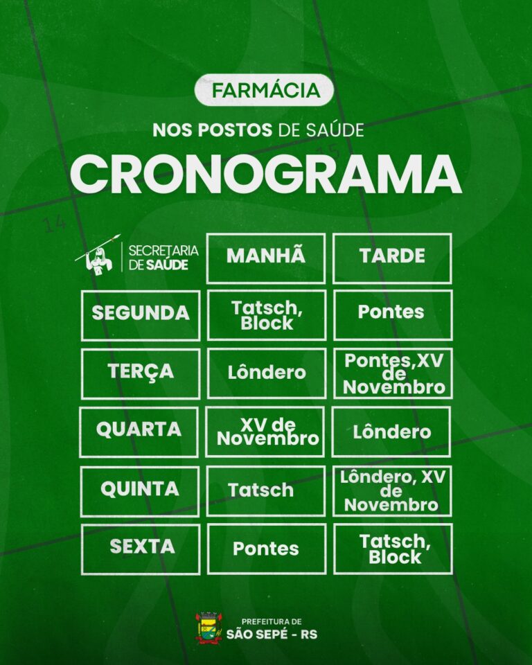 Farmácia nos postos de saúde tem cronograma atualizado