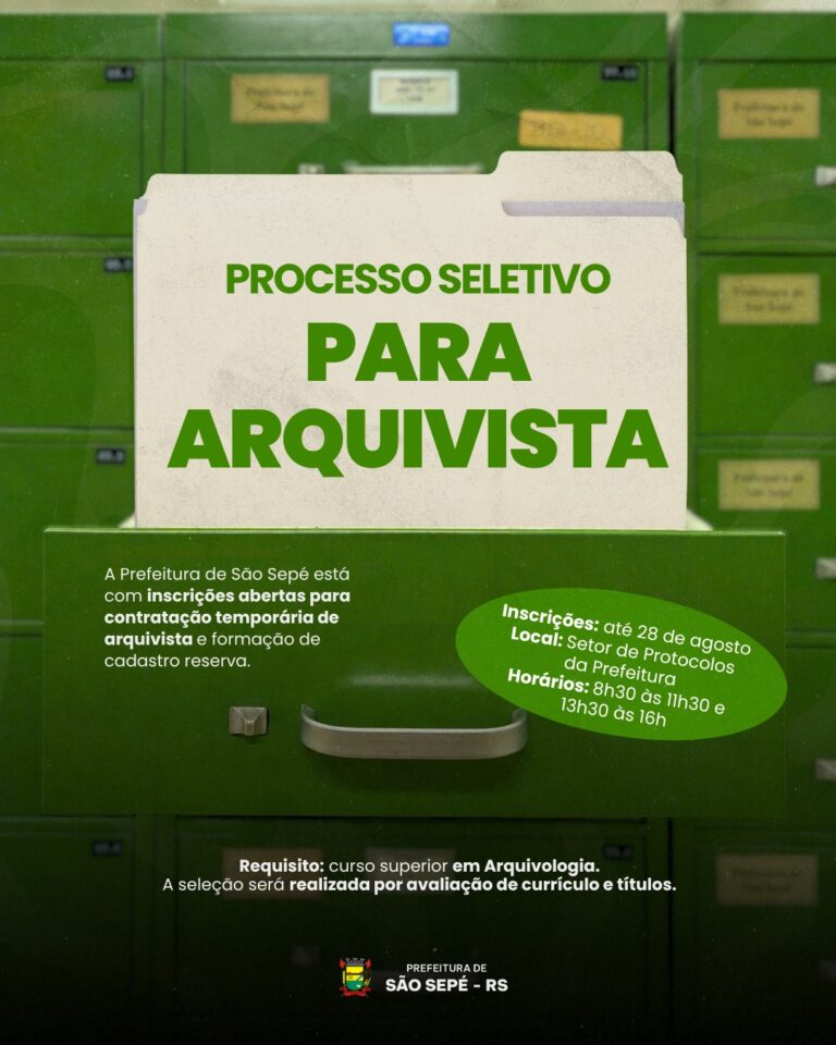 São Sepé abre processo seletivo para contratação temporária de arquivista