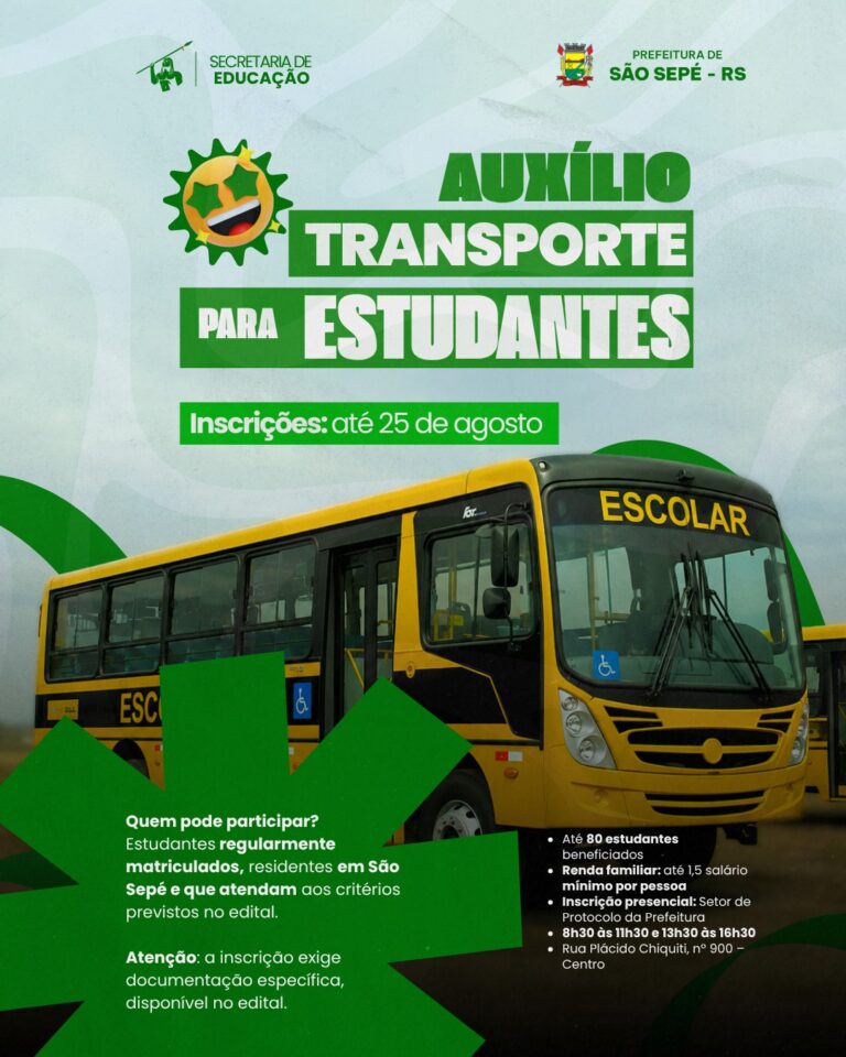 São Sepé abre inscrições para auxílio-transporte de estudantes técnicos e graduandos