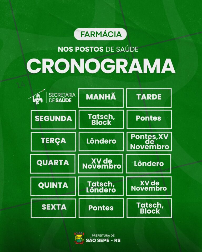 Farmácia nos postos: Secretaria de Saúde atualiza agenda de atendimento