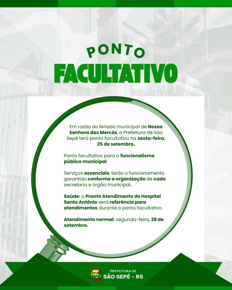 São Sepé terá ponto facultativo na sexta-feira, dia 25