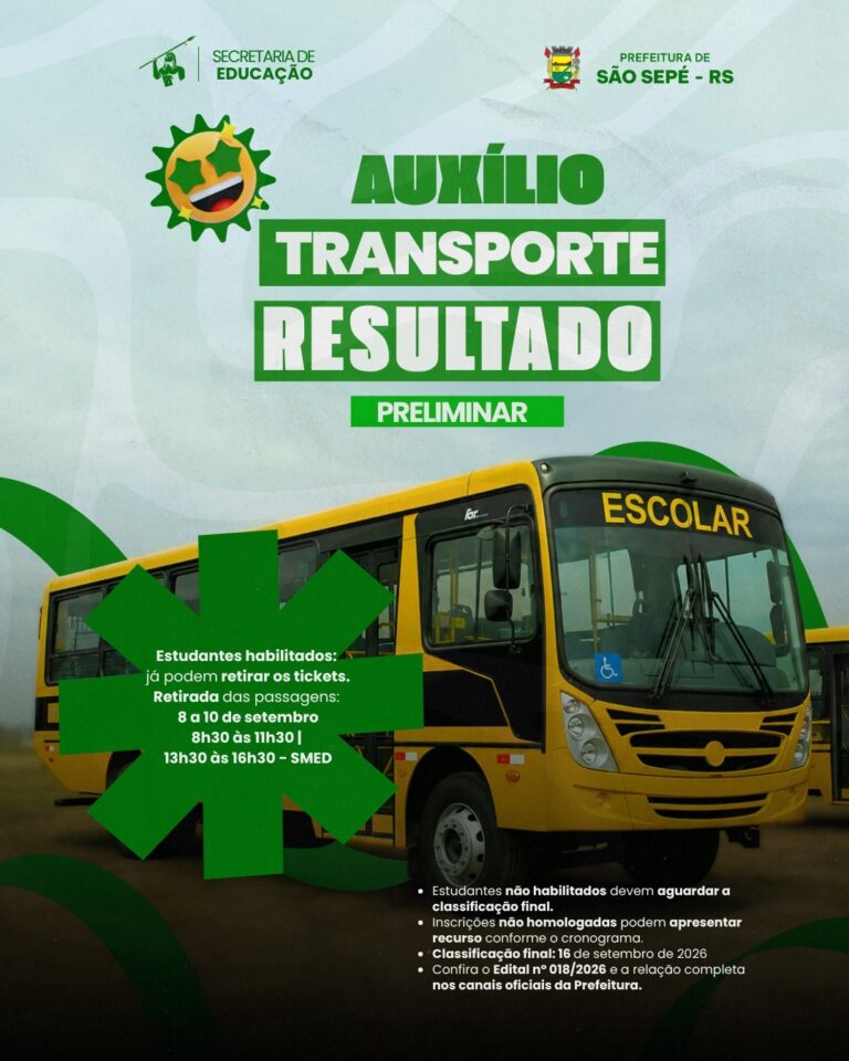 São Sepé divulga resultado preliminar do auxílio-transporte para estudantes técnicos e universitários