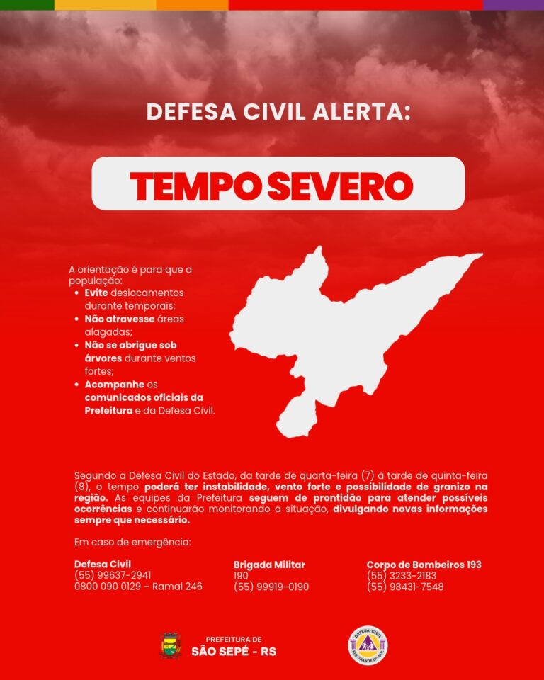 ATENÇÃO PARA A PREVISÃO DE TEMPO SEVERO
