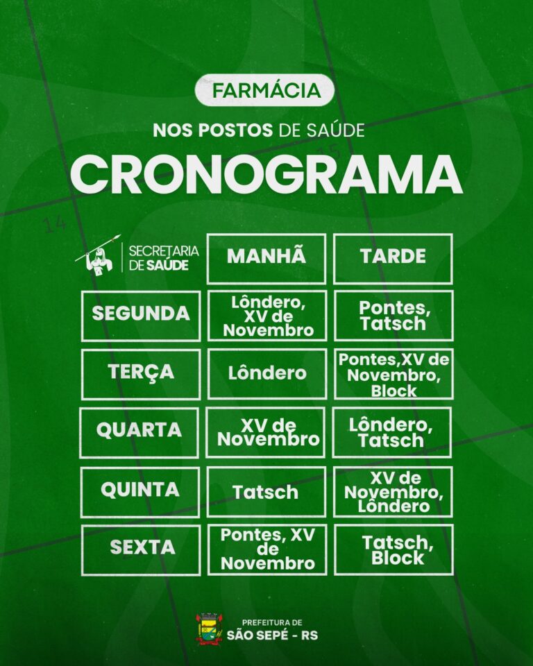 Secretaria de Saúde atualiza cronograma da Farmácia nos postos