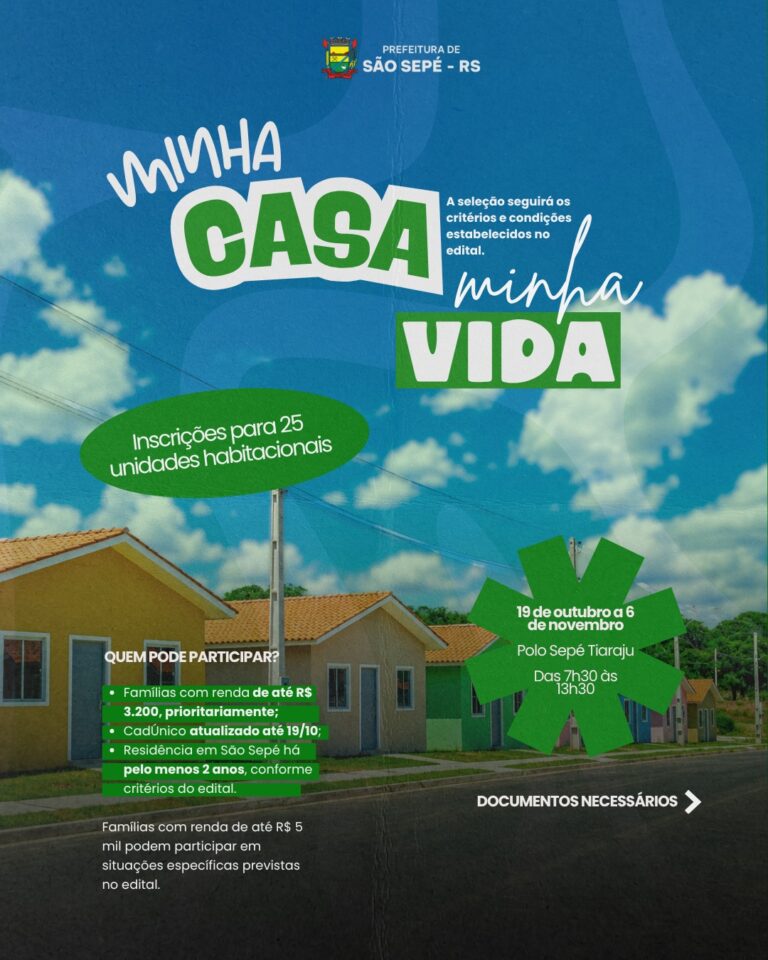 Inscrições para 25 unidades habitacionais começam nesta segunda-feira em São Sepé